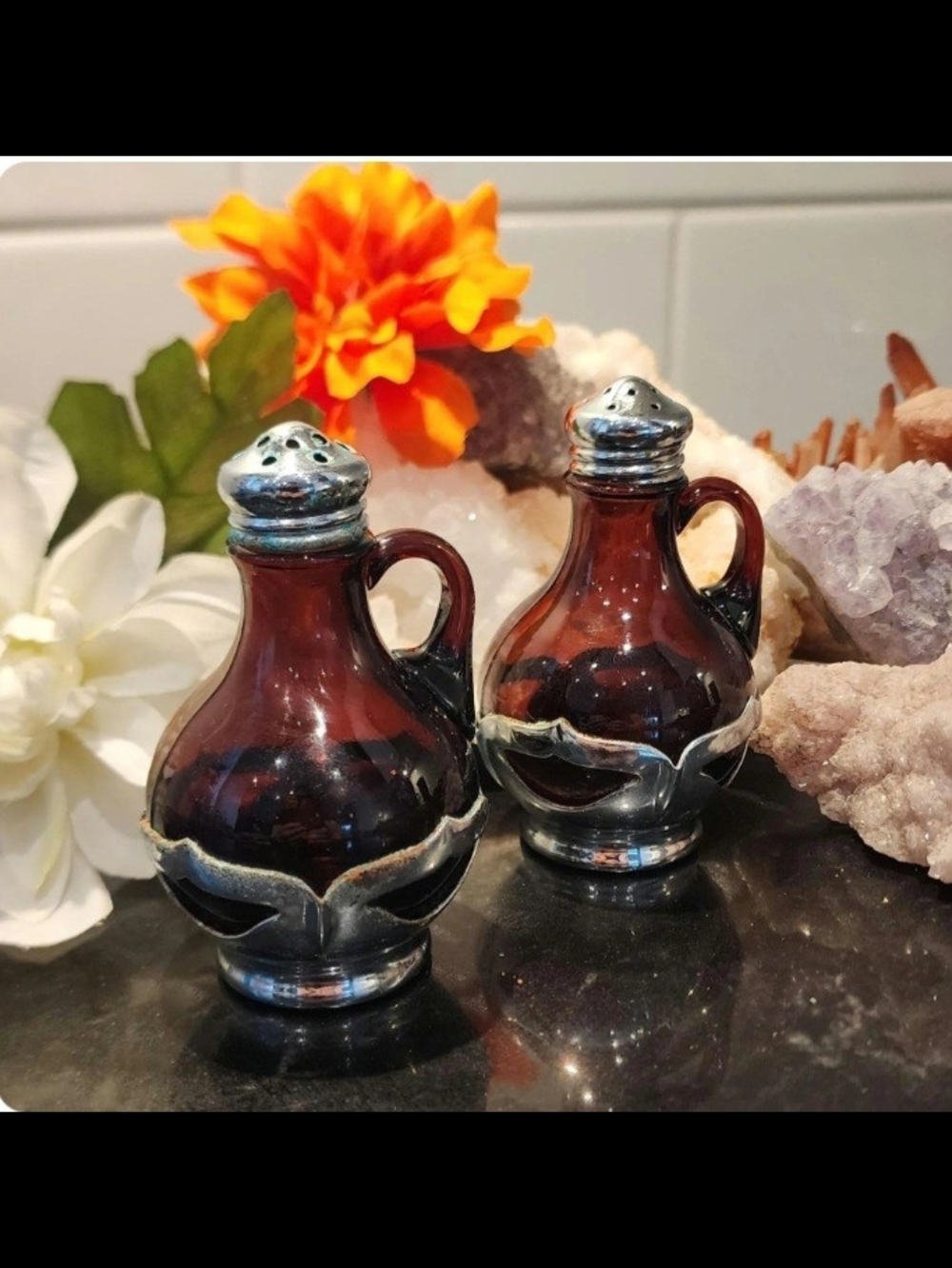 Vintage Farber Bros. Amethyst Glass Salt & Pepper Shakers – Art Deco Chrome